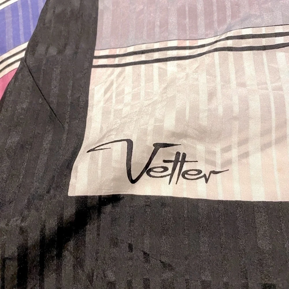 Vintage Vetter Silk Scarf Pink Blue White Black Striped Geometric